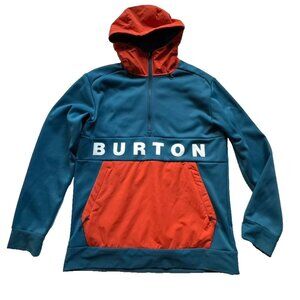 Burton x Fat Tire Mens M Pullover Zip Jacket Hoodie Snowboarding Orange Blue